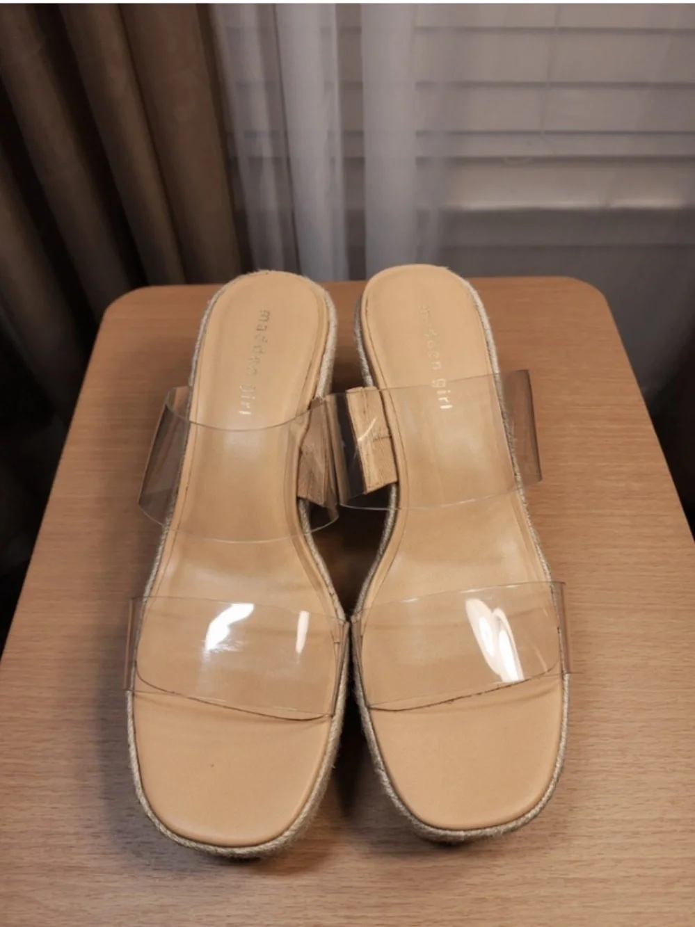 Slip On Clear Strap Espadrille Wedge Sandal Mule - Tan Beige SZ 10 M